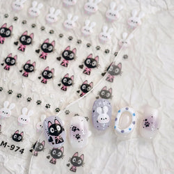 Black Cat Kitten Rabbit Cat's Paw Bowknot Tie Bunny Animals Love Heart Jelly Adhesive Nail Art Stickers Manicure Decal Wholesale (ONLINE ORDER ONLY)