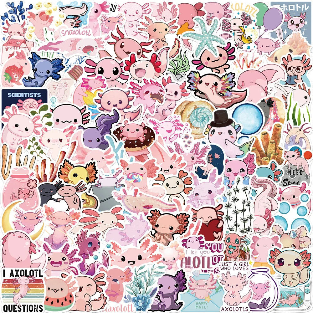 100Pcs Axolotl Cartoon Stickers for Kids - Laptop, Phone, Suitcase, Scrapbook (Online Order Only)