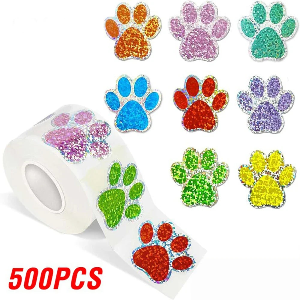 100-500pcs Blue laser Sticker Paw Print Reward Stickers Dog Cat Bear Paw Labels for Teacher Student Stationery Sticker (Online Order Only)