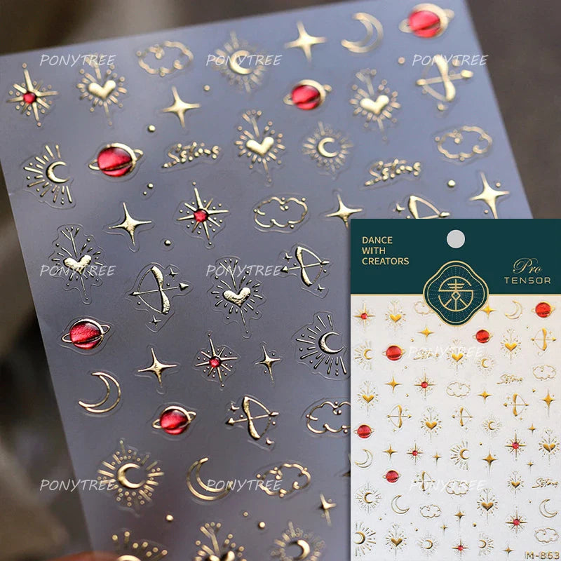 Hollow Out Black Gold Star Starburst Round Dot Night-time Tiny Spot Self Adhesive Nail Art Stickers Manicure Decals Wholesale (ONLINE ORDER ONLY)