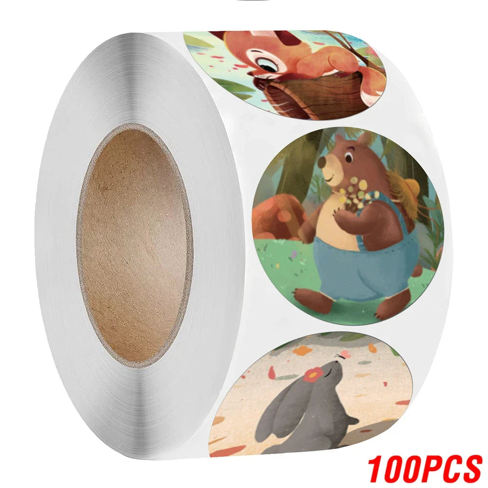 100-500pcs 1inch Cartoon Animal Children Sticker Label Thank You Cute Toy Game Sticker DIY Gift Sealing Label Decoration Supp (ONLINE ORDER ONLY)
