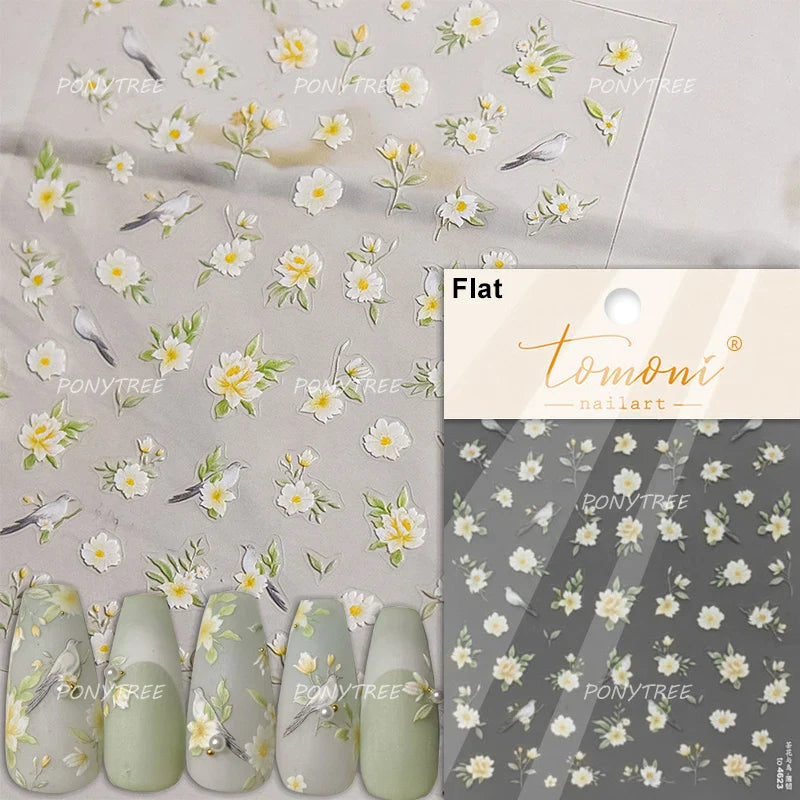 Petal Numerous Flowers Luxuriant Plant Garden Yellow Stamen Charming 5D Soft Relief Adhesive Nail Art Sticker 3D Manicure Decals (ONLINE ORDER ONLY)
