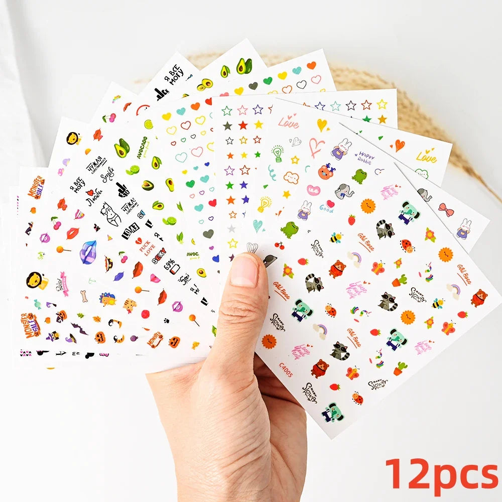 12Pcs 3D Golden Red Glitter Heart Love Nail Sticker Valentine Self Adhesive Cartoon Decal Geometry Lines Stripe Slider Manicure* (ONLINE ORDER ONLY)