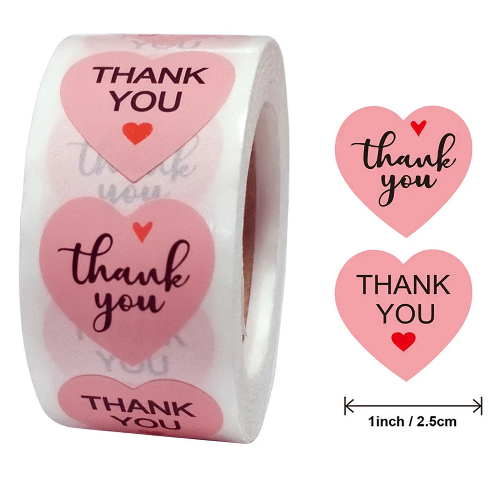 500pcs/roll Heart Stickers Thank You Stickers For Business Merci Packaging Stickers Rolling Love For Packaging Decoration (ONLINE ORDER ONLY)