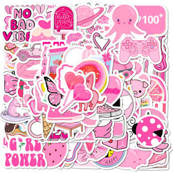 100PCS Pink Girls Cute Cartoon Graffiti Stickers DIY Phone Guitar Laptop Notebook Suitcase Cup Waterproof Sticker Kids Toy (Online Order Only)