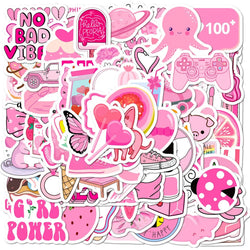 100PCS Pink Girls Cute Cartoon Graffiti Stickers DIY Phone Guitar Laptop Notebook Suitcase Cup Waterproof Sticker Kids Toy (Online Order Only)