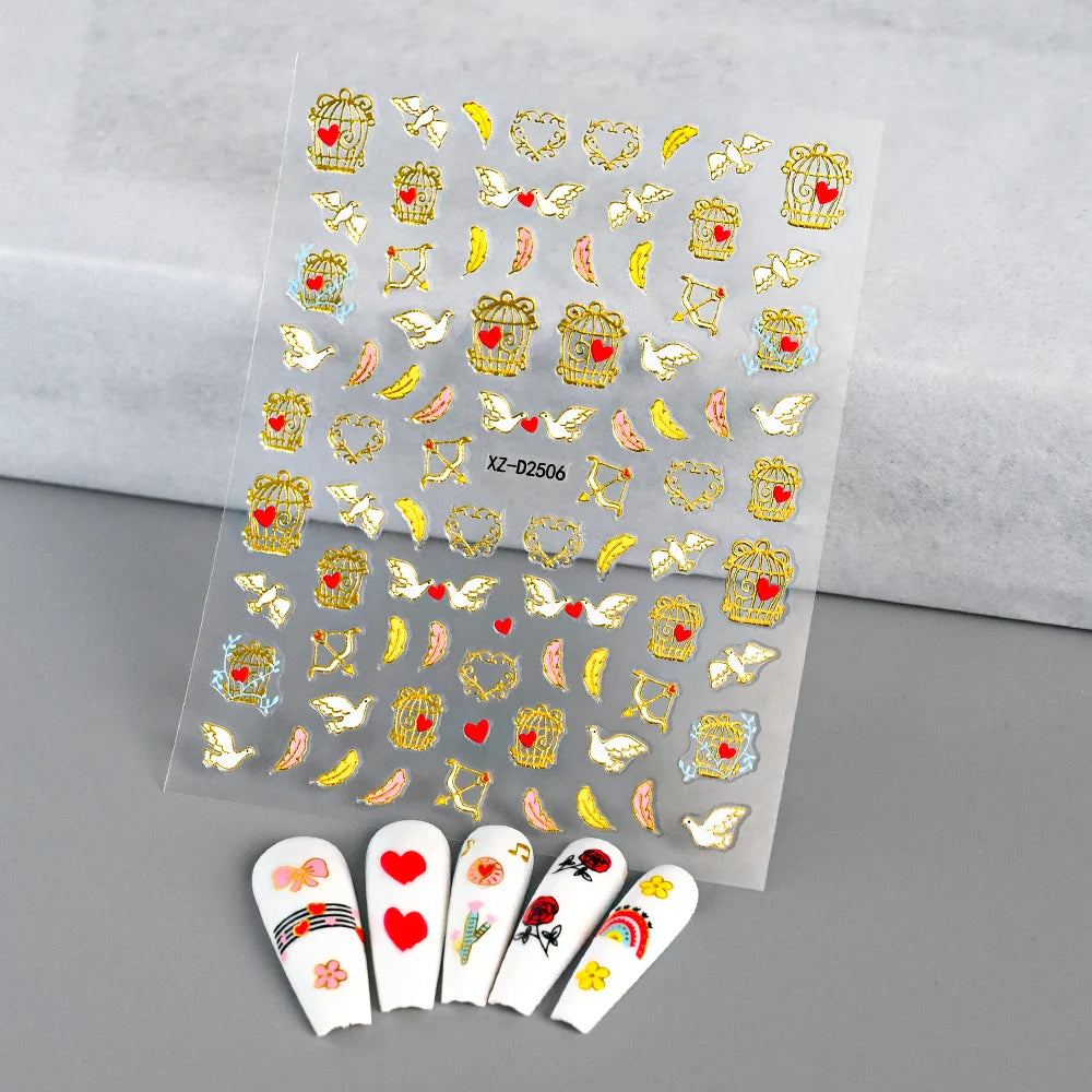1pc Bohemian Valentine Nail Stickers 3D Self-Adhesive Fantasy Nail Art Glitter Sun, Heart, Lock, Star & Moon Designs Nail Decals (ONLINE ORDER ONLY)