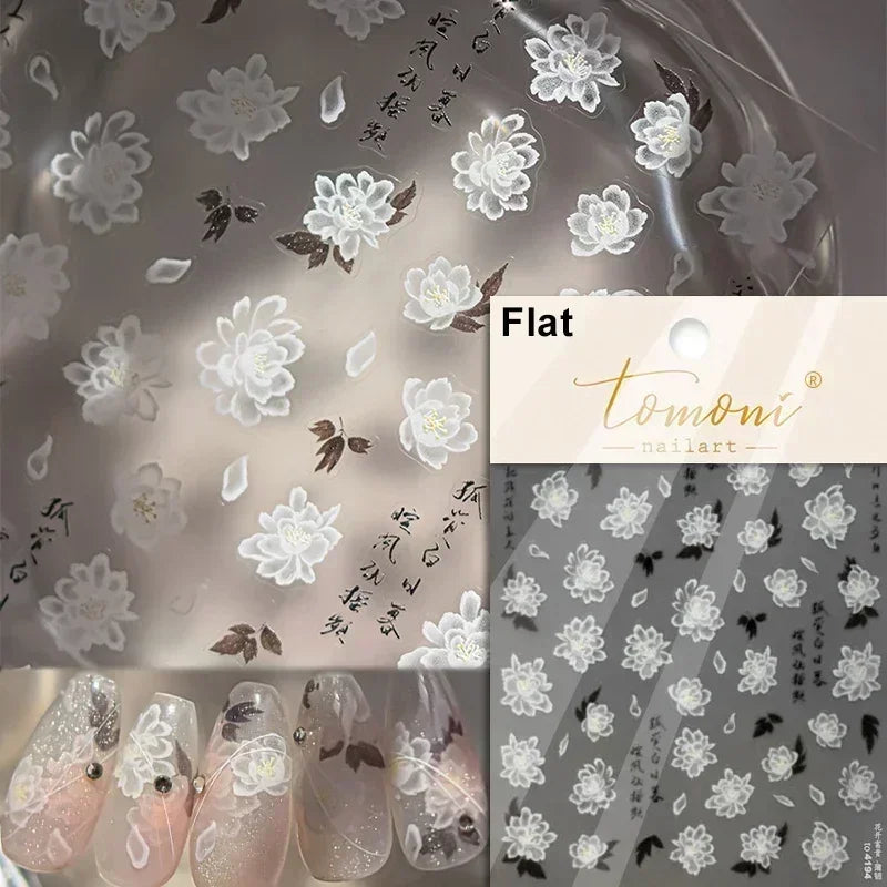 Charming Dreamy Shiny Jelly Blue Gradient Lily Flowers Rose Petal White Dot Chinese Colorful Nail Art Stickers Manicure Decals (ONLINE ORDER ONLY)