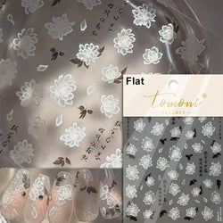 Charming Dreamy Shiny Jelly Blue Gradient Lily Flowers Rose Petal White Dot Chinese Colorful Nail Art Stickers Manicure Decals (ONLINE ORDER ONLY)