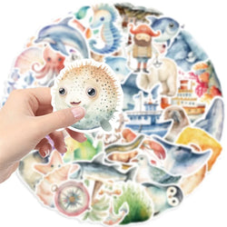 10/30/50PCS Fresh Sea Animal PVC Sticky Sticker Aesthetic DIY Korean Stationery Decoration Scrapbooking School Supplies for Kids (Online Order Only)