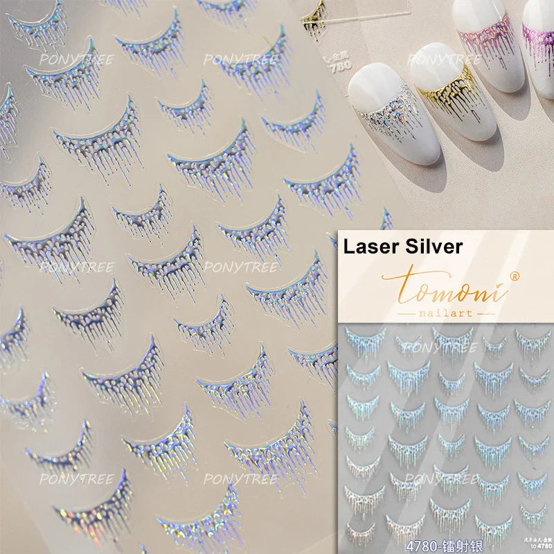 French Style Bronzing Arc Lava Metal Flow Curvy Delicate Punk Charming Self Adhesive Nail Art Stickers Manicure Decals Wholesale (Online Order Only)