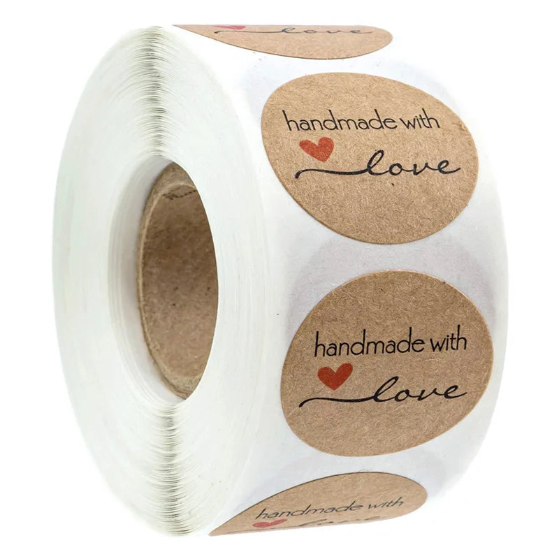 100-500pcs Handmade With Love Sticker Round Kraft Paper Adhesive Labels Baking Wedding Decoration Party Decoration Stickers (ONLINE ORDER ONLY)