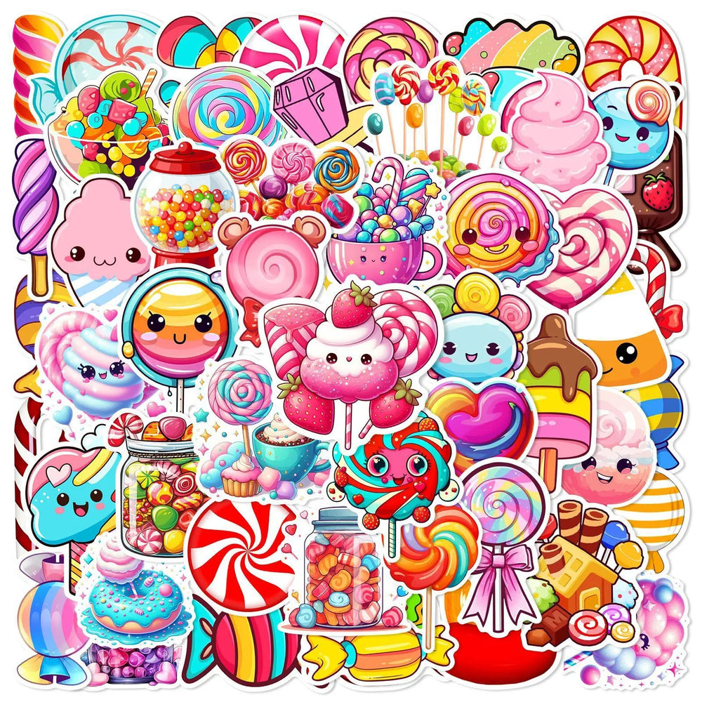 10/50Pcs Cute Colorful Candy Sweets Cartoon Stickers Christmas Party Gift Decoration Sticker Toy DIY Luggage Bike Phone Laptop (ONLINE ORDER ONLY)