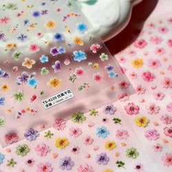 Colorful Dried Flowers Wreath Floral Plant Petal Bud Garden Charming 5D Reliefs Self Adhesive Nail Art Stickers Manicure Decals (Online Order Only)