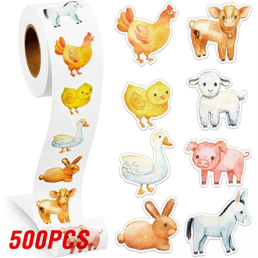 100-500pcs Cartoon Farm Zoo Animals Stickers Decoration Reward DIY Stickers Scrapbook Skateboard Round Sealing Label Stationery (ONLINE ORDER ONLY)