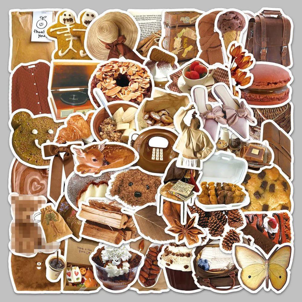50pcs Cartoon Brown Graffiti Stickers for Helmet, Wall, DIY Decoration (Online Order Only)