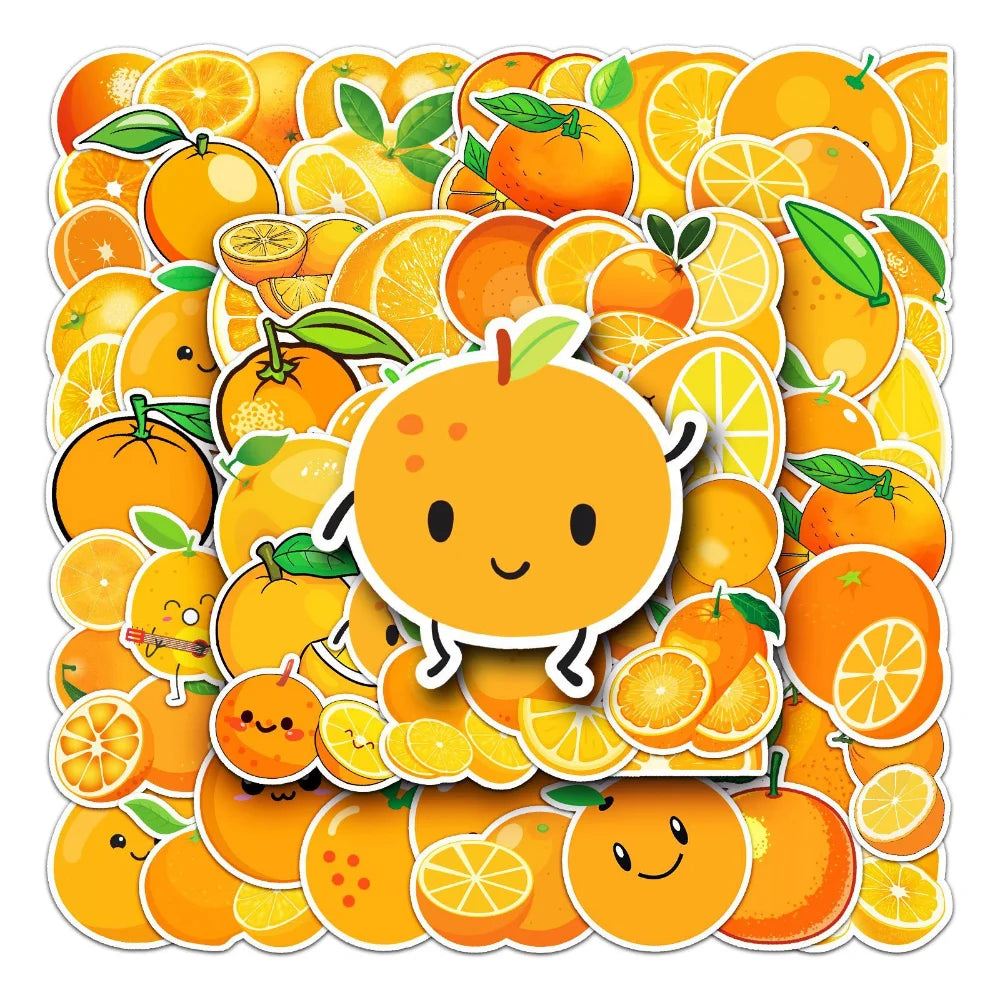 50PCS Cartoon Orange Cute Graffiti Scooter Laptop Waterproof Stickers Toys Tablet Decoration Graffiti Decals Sticker (Online Order Only)