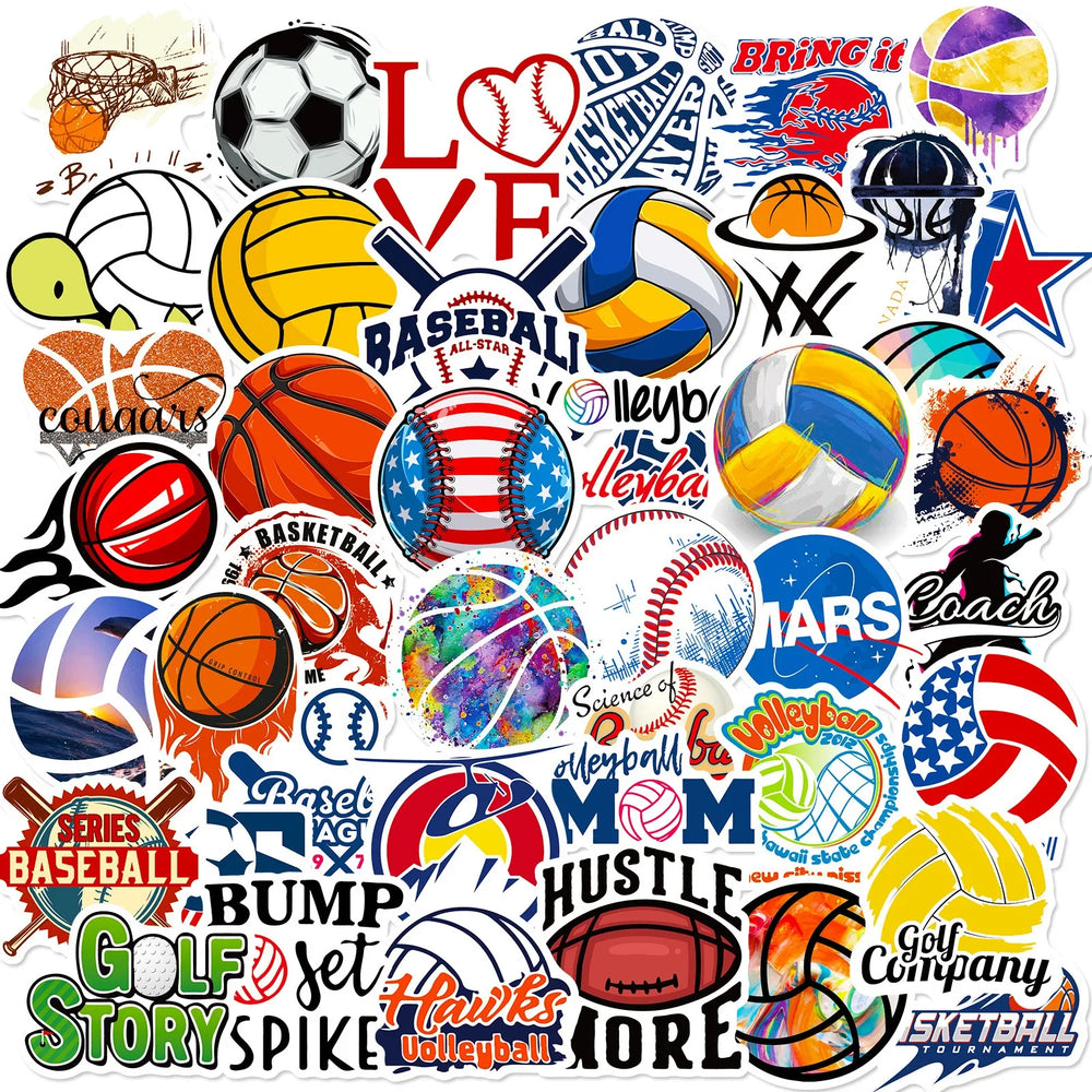 50Pcs Cartoon Ball Graffiti Stickers for Helmet, Wall, DIY Decor (Online Order Only)