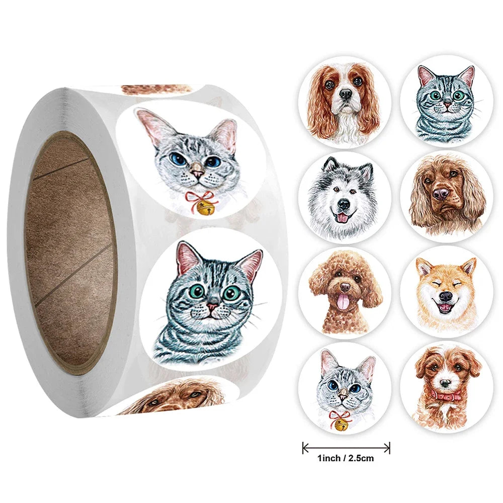 500pcs/roll Cute and Funny Cat and Dog Stickers (ONLINE ORDER ONLY)