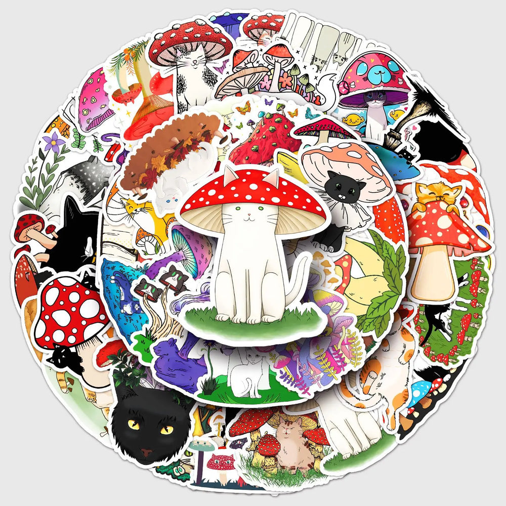 Cartoon Cat Mushroom Stickers for Phone Laptop Luggage Skateboard Decals Gift (Online Order Only)