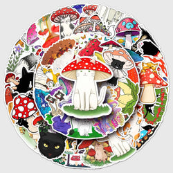 Cartoon Cat Mushroom Stickers for Phone Laptop Luggage Skateboard Decals Gift (Online Order Only)