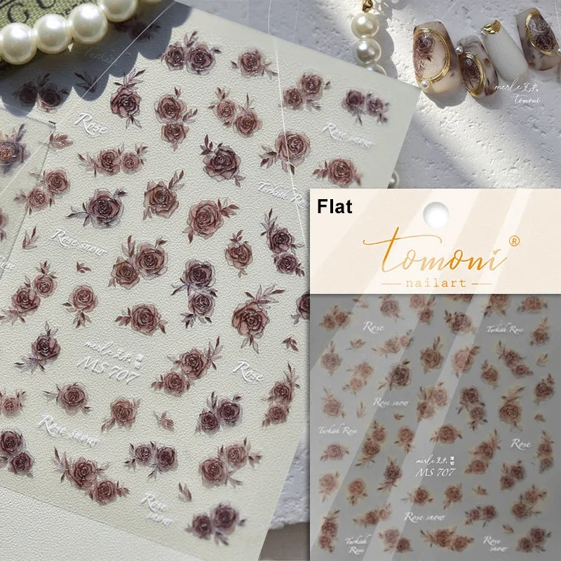 Romantic Candle Holder Lace Rambler Rose Pink Flower Bowknot Candlestick Ribbon Adhesive Nail Art Stickers Shiny Manicure Decals (ONLINE ORDER ONLY)