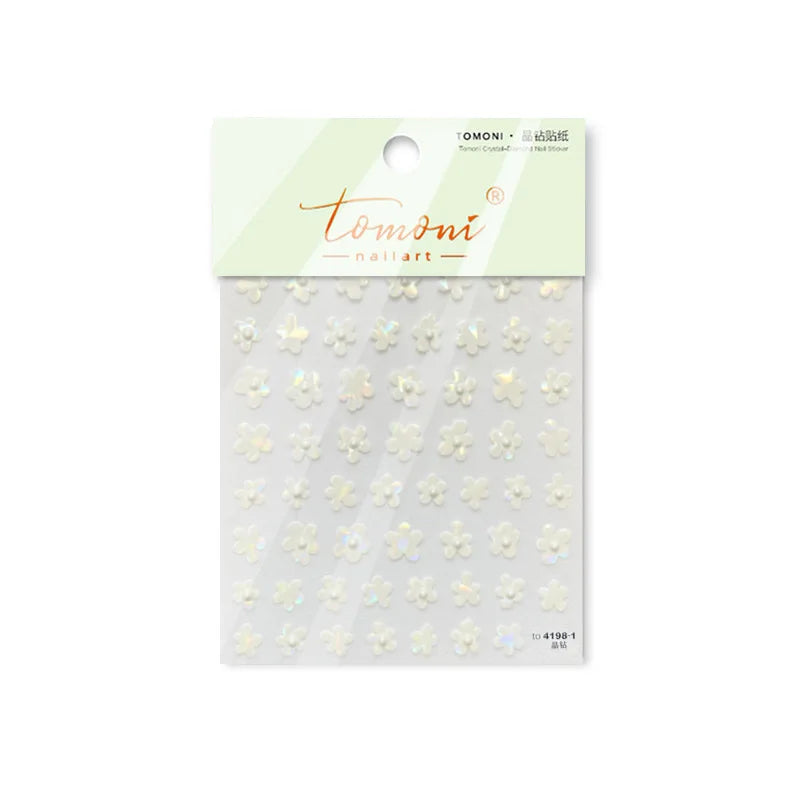 Hot Stamping Laser Silver Pink White Flower Rhinestone Pearl Irregular Petal Adhesive Nail Art Decoration Sticker Manicure Decal (ONLINE ORDER ONLY)