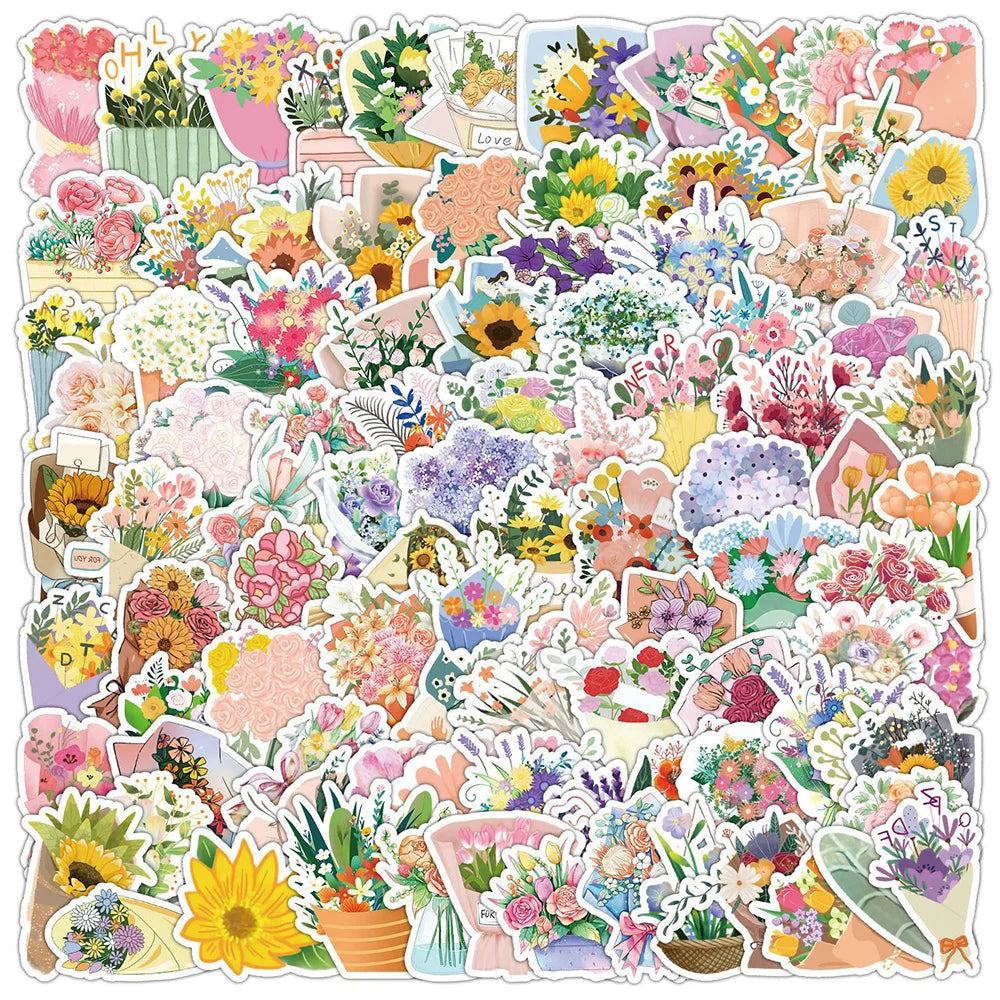 Cute Cartoon Flower Stickers - 10/30/50/100pcs Aesthetic Decals for Laptop, Phone, Diary, Scrapbook (Online Order Only)