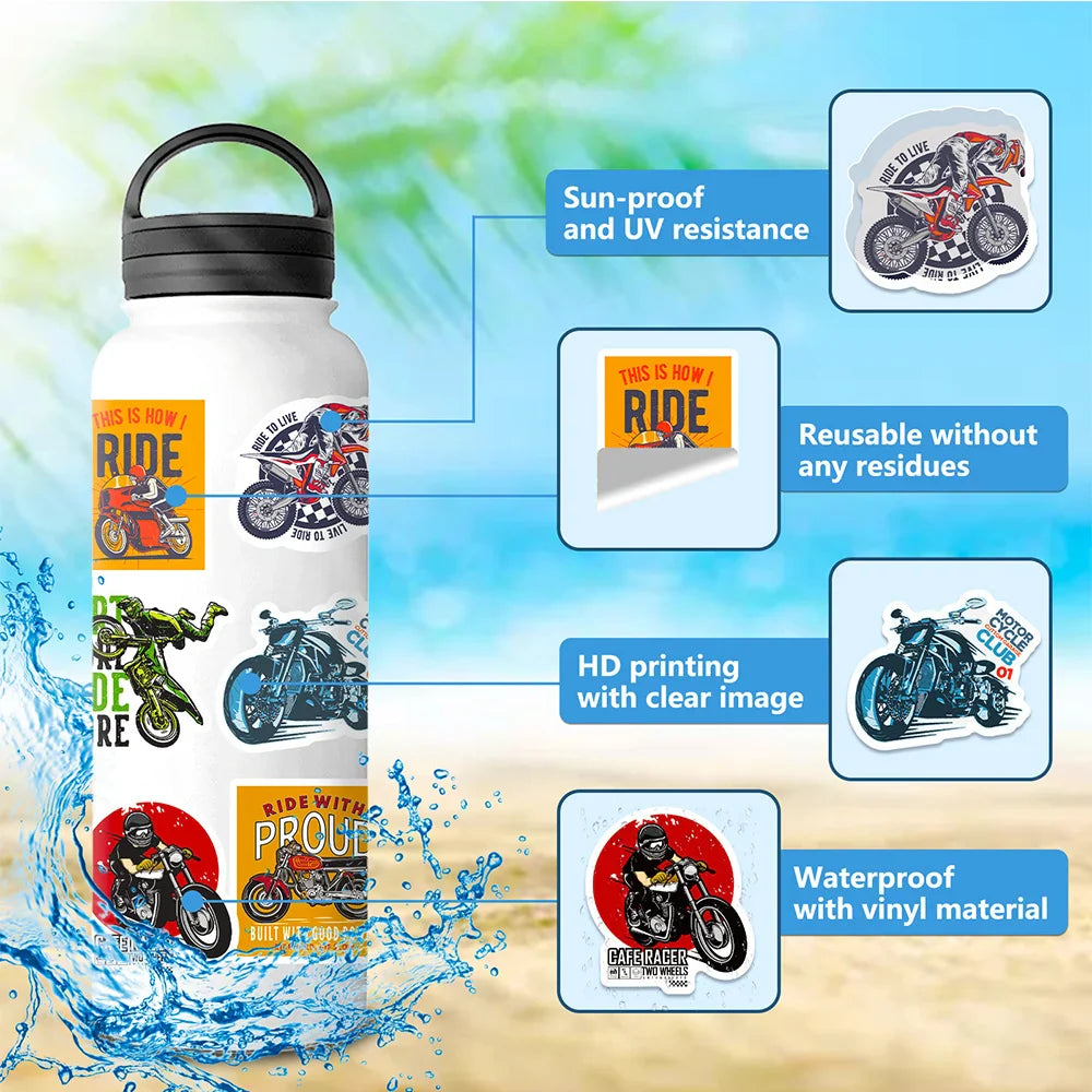 10/30/50pcs Classic Motorcycle Stickers Mountain Bike Decals Laptop Suitcase Notebook Motorcycle Cool Waterproof Sticker Toys (ONLINE ORDER ONLY)