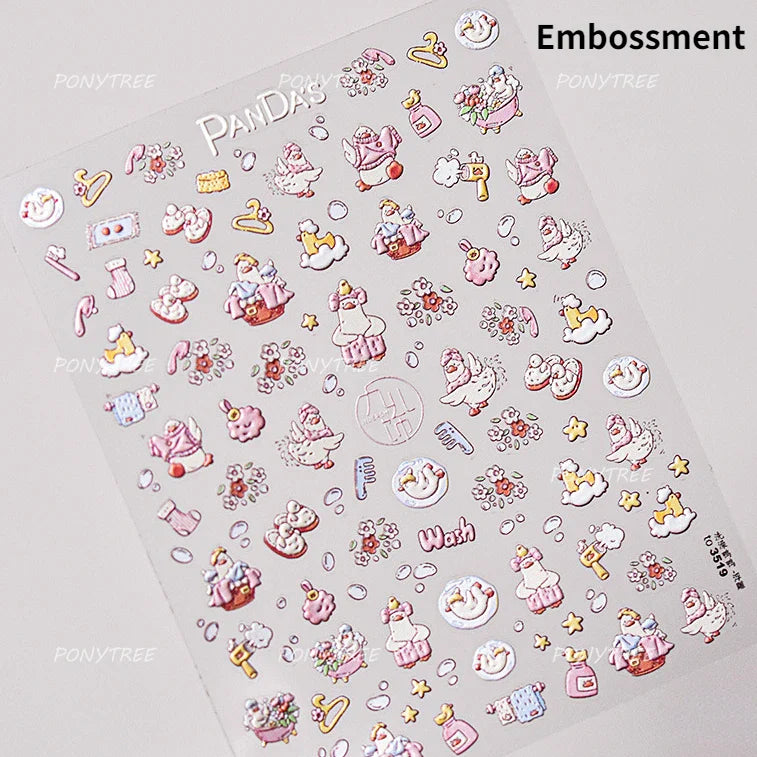 Cute Duck Pear Bowknot Mini Flower Duckling Line Bow Photo Frame Seal Stamp Figure Self Adhesive Nail Art Sticker Manicure Decal (ONLINE ORDER ONLY)