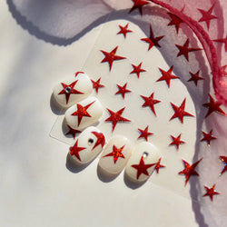 Irregular Stars Red Silver Five-pointed Star Meteor Shiny 5D Self Adhesive Nail Art Stickers Romantic Rhinestone Manicure Decals (ONLINE ORDER ONLY)