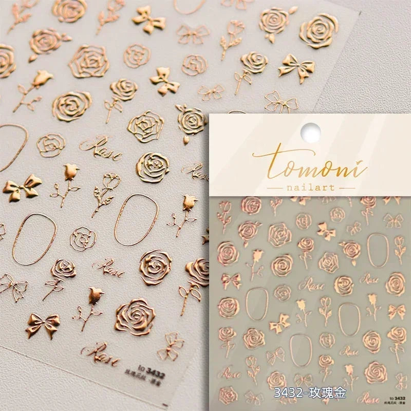 Pale Flower Bouquet Label Bowknot Stationery Sunflower Daisy Leaf 3D Self Adhesive Nail Art Stickers Rhinestone Manicure Decals (Online Order Only)