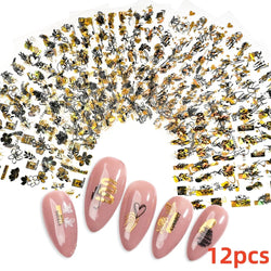 12Pcs 3D Golden Red Glitter Heart Love Nail Sticker Valentine Self Adhesive Cartoon Decal Geometry Lines Stripe Slider Manicure* (ONLINE ORDER ONLY)