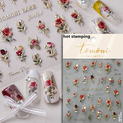 Retro Rose Gold Photo Frame Dried Flower Delicate Totem 3D Self Adhesive Nail Art Stickers 5D Shiny Rhinestone Manicure Decals (ONLINE ORDER ONLY)