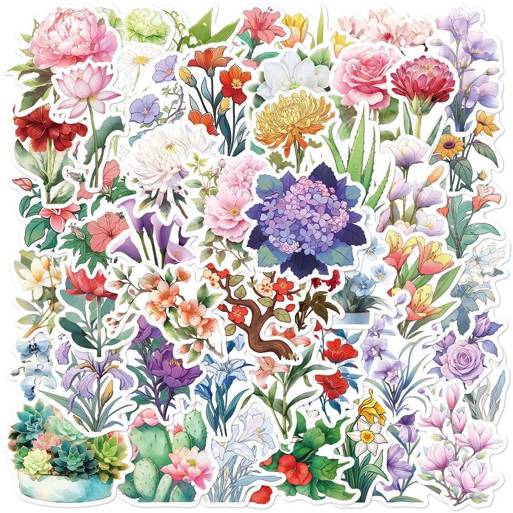 10/50pcs Cute Pretty Flowers Stickers Aesthetic DIY Notebook Diary Travel Luggage Phone Laptop Classic Decals Graffiti Sticker (ONLINE ORDER ONLY)