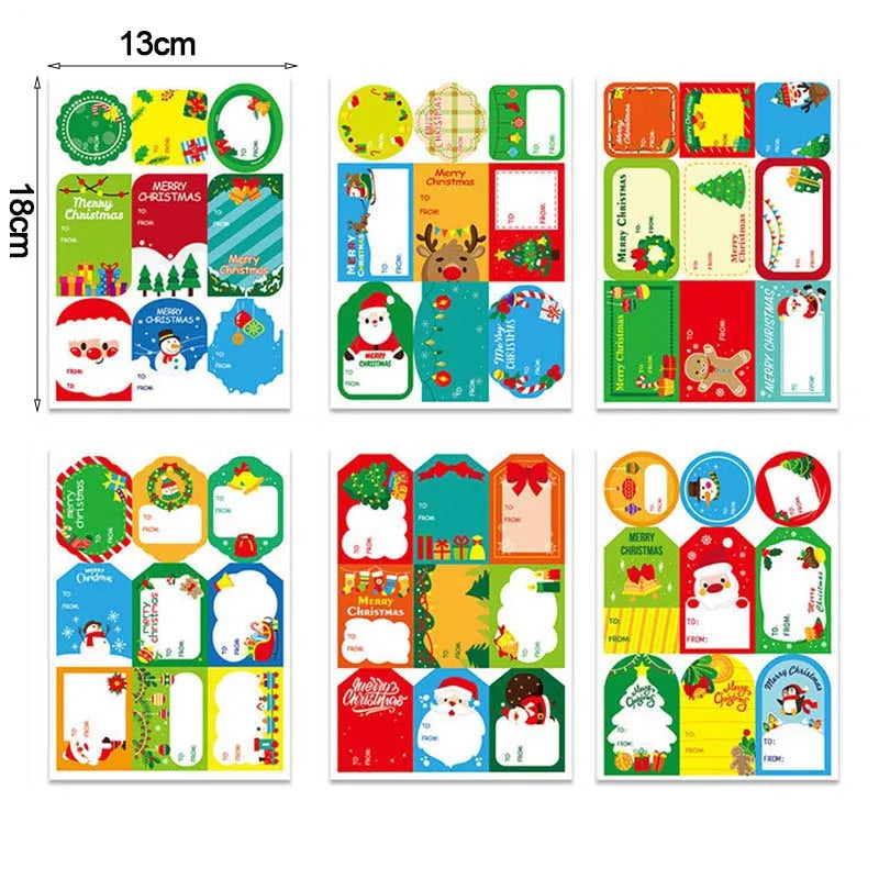 108Pcs/12Sheets Santa Claus Christmas Tree Elk Candy Bag Sealing Sticker Gift Box Name Tags Xmas New Year Present Label Sticker (ONLINE ORDER ONLY)