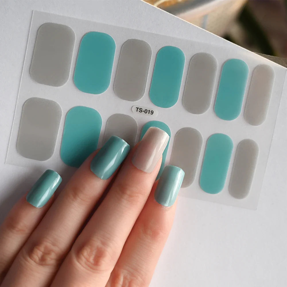 14Tips Solid Color Stickers Nail Art Supplies European & American Simple Decals Oil Film Decals Press on Nails Stickers Designer (ONLINE ORDER ONLY)