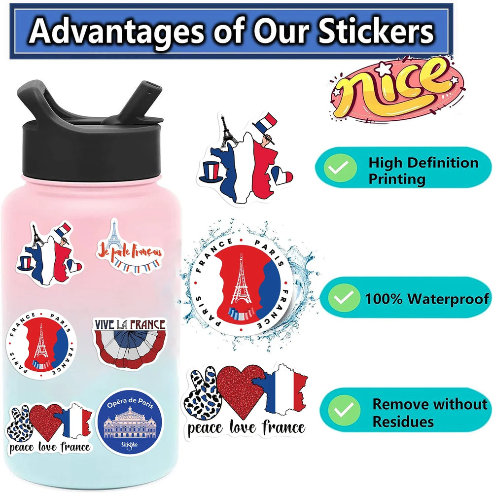 50PCS French Pop Style Stickers Aesthetic Phone Laptop Fridge Water Bottle DIY Waterproof Graffiti Cartoon Simple Sticker Pack (ONLINE ORDER ONLY)