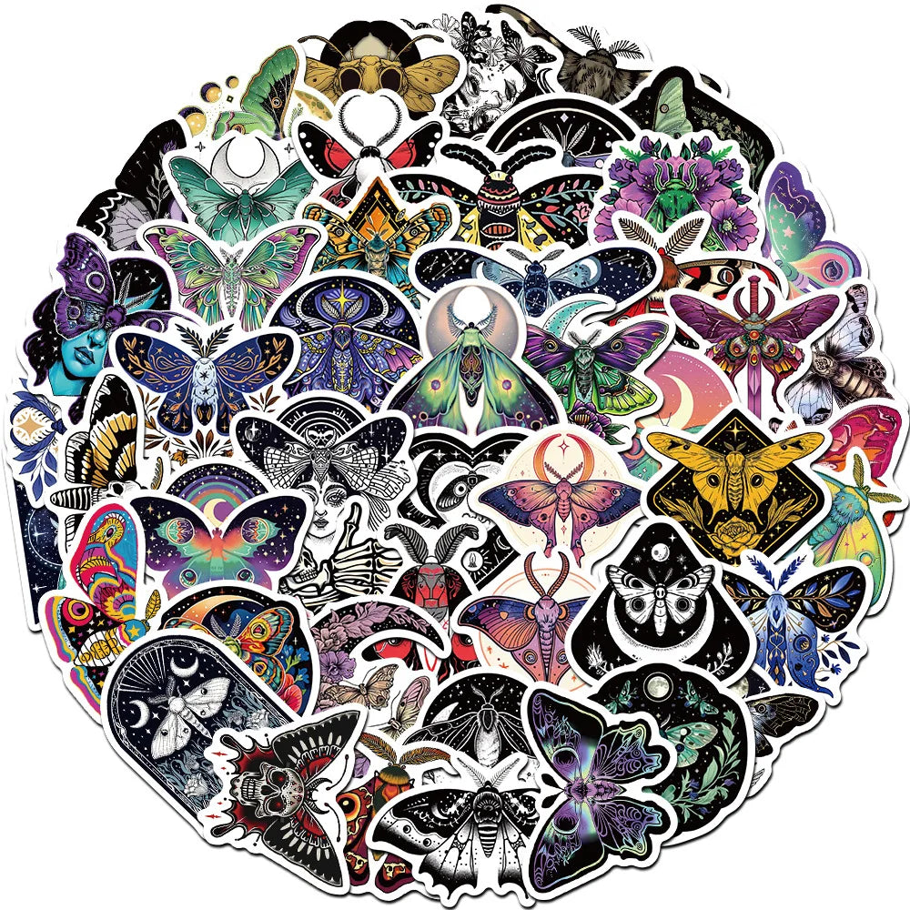 Cute Cartoon Animal Moon Moth Stickers for Laptop Car Fridge DIY Vinyl (10/30/50 Pcs) (ONLINE ORDER ONLY)