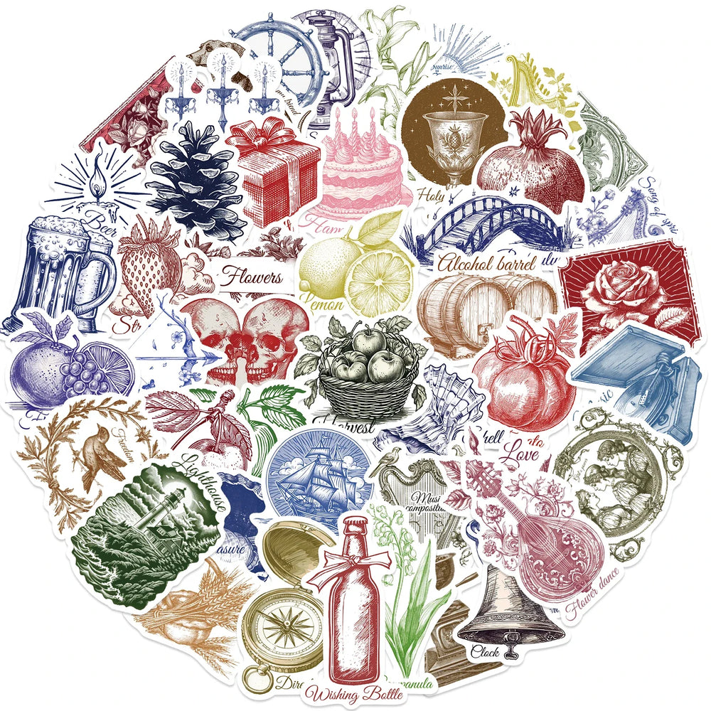 50pcs Retro Decorative Goods Aesthetic Stickers Waterproof Graffiti Sticker For Laptop Luggage Guitar Skateboard Vinyl Decals (ONLINE ORDER ONLY)