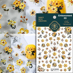 Vivid Honey Bee Ribbon Bowknot Pot Daisy Wreath Flower Shining Tulip Honeycomb Jar Self Adhesive Nail Art Sticker Manicure Decal (ONLINE ORDER ONLY)