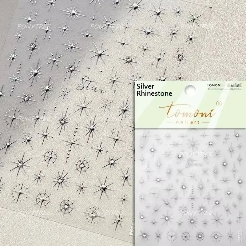 Chic Colourful Star Moon Curved Line Arc Necklace Love Heart Hanging in The Air Cherry Adhesive Nail Art Stickers Manicure Decal (Online Order Only)