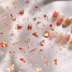 Vivid Honey Bee Ribbon Bowknot Pot Daisy Wreath Flower Shining Tulip Honeycomb Jar Self Adhesive Nail Art Sticker Manicure Decal (ONLINE ORDER ONLY)