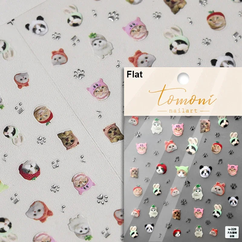 White Halo Dyeing Cat Face Cup Black Orange Toy Umbrella Love Heart Kitty Cake Embossed Relief Nail Art Stickers Manicure Decals (ONLINE ORDER ONLY)
