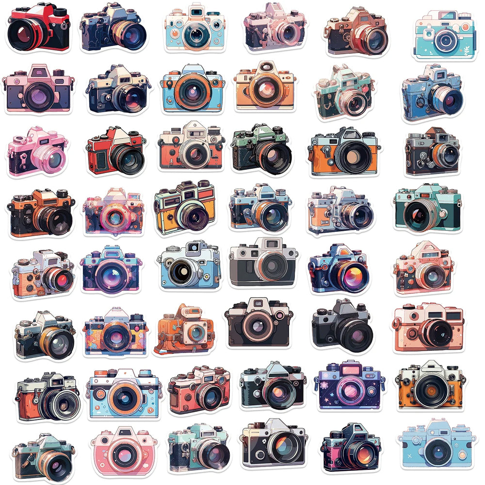 50Pcs Retro Cartoon Camera Photographer Stickers Aesthetic DIY Scrapbook Phone Case Travel Luggage Skateboard Cool Sticker (ONLINE ORDER ONLY)