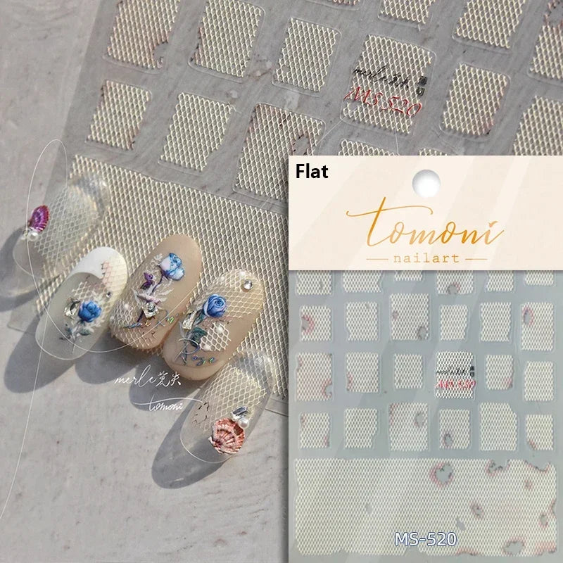 French Style Colorful Square Grid Rhombus Stripe Bowknot Line 3D Self Adhesive Nail Art Stickers Shiny Rhinestone Manicure Decal (Online Order Only)