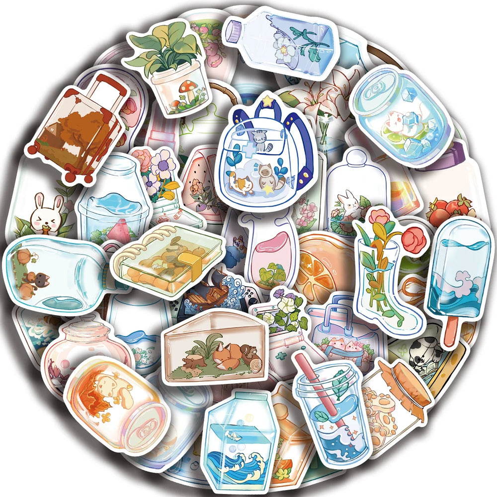 50Pcs Cute Cartoon Animals Plants Glass Stickers DIY Phone Guitar Laptop Notebook Suitcase Cup Waterproof Sticker Kids Toy﻿ (ONLINE ORDER ONLY)