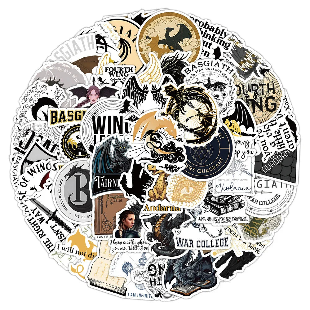 10/30/50/100pcs Cool Novel Fourth Wing Stickers Anime Decals Skateboard Laptop Motorcycle Phone Helmet Waterproof Sticker Toys (Online Order Only)