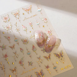 Butterfly Peach Blossom Flowers Lantern Star Tassel Pendant Gold Hot Stamping Self Adhesive Nail Art Stickers Manicure Decals (ONLINE ORDER ONLY)