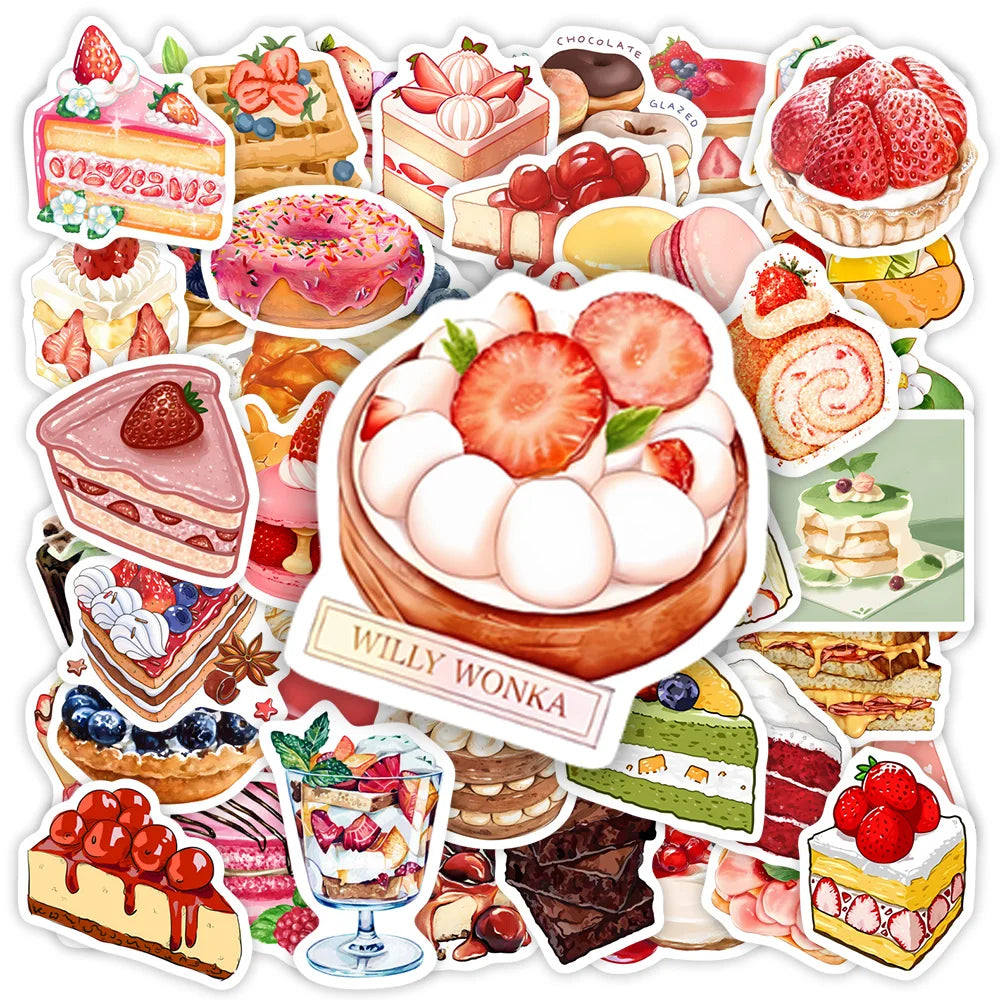 Dessert Cake Stickers Baking Strawberry Fruit Pie DIY Toy Decorative Decal for Phone Luggage Laptop Bottles Scrapbook Waterproof (ONLINE ORDER ONLY)